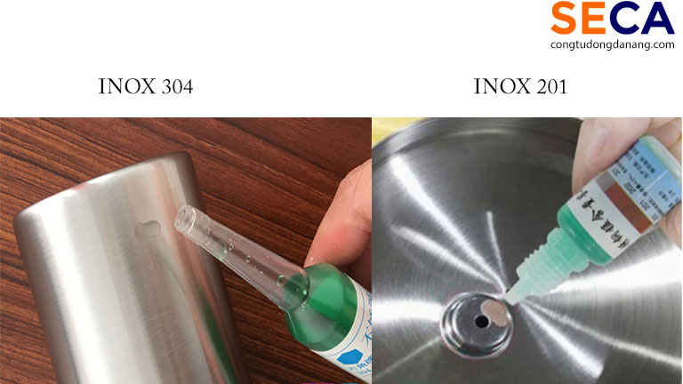 Phân biệt inox 304 và 201 bằng acid