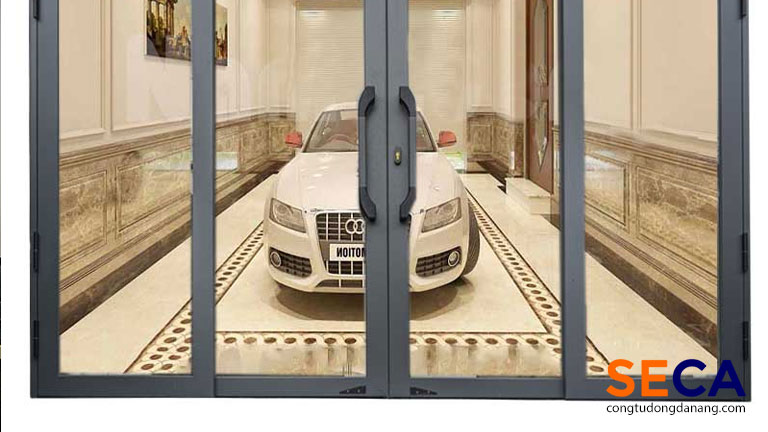 Cổng 4 cánh trượt quay màu ghi